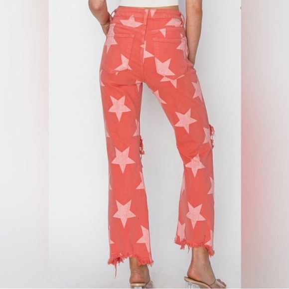 NWT Risen Jeans in Peach Pink Denim White Star Print Women’s Size 11/30 - Picture 4 of 15